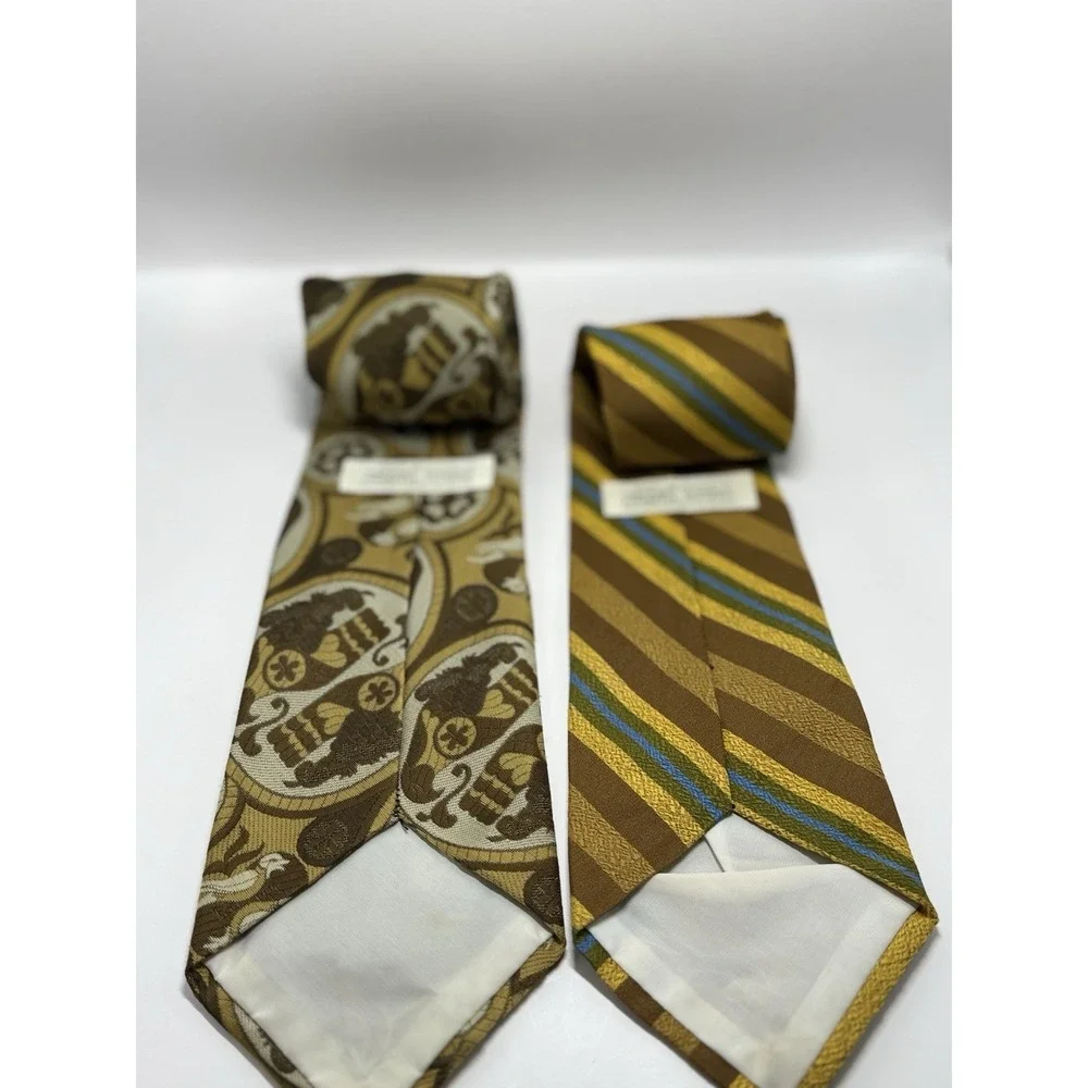 Vintage Superba 1970s Dacron Polyester Striped Tie Burnt Orange Brown Geometric